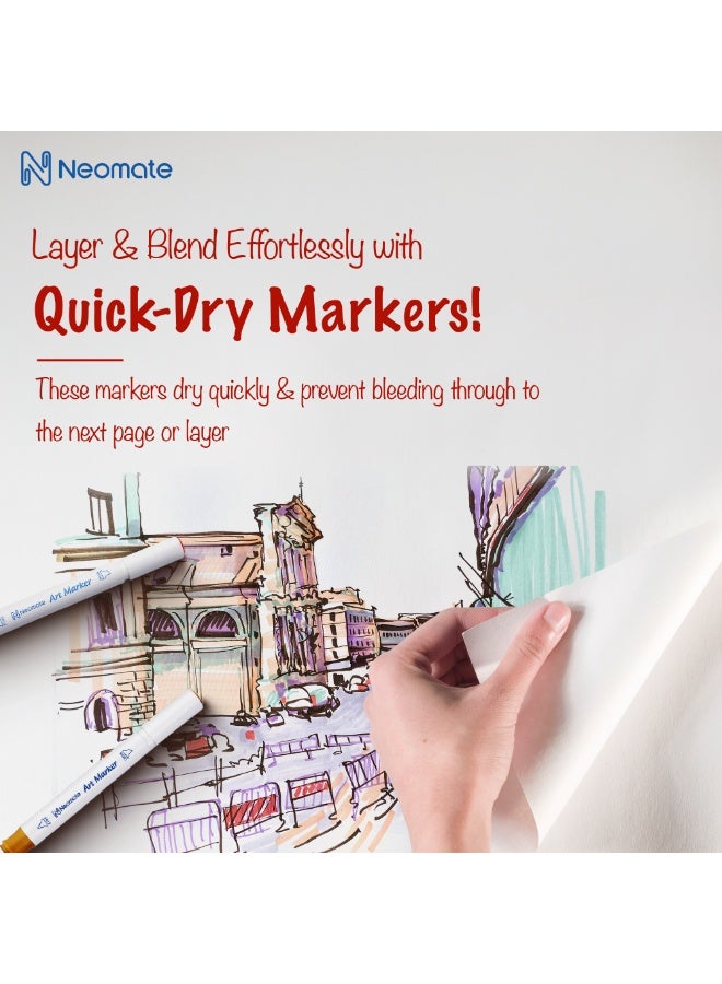 Neomate Alcohol Markers Set | 48 Colors Double-Tipped Chisel & Fine Alcohol-Based Markers | Non-Toxic For Kids & Adults | Ideal For Coloring, Illustration & Art Class Multicolor - Image 3